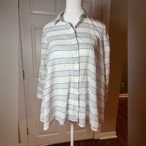 J.Jill Top Women XS Blue White Striped Crinkle Textured Long Sleeve Button-Up